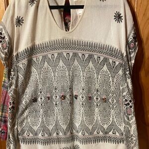 Free People Black and Cream Patterned Blouse/ tunic